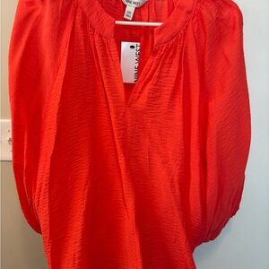 Nine West Vibrant Orange/Red Blouse New With Tags